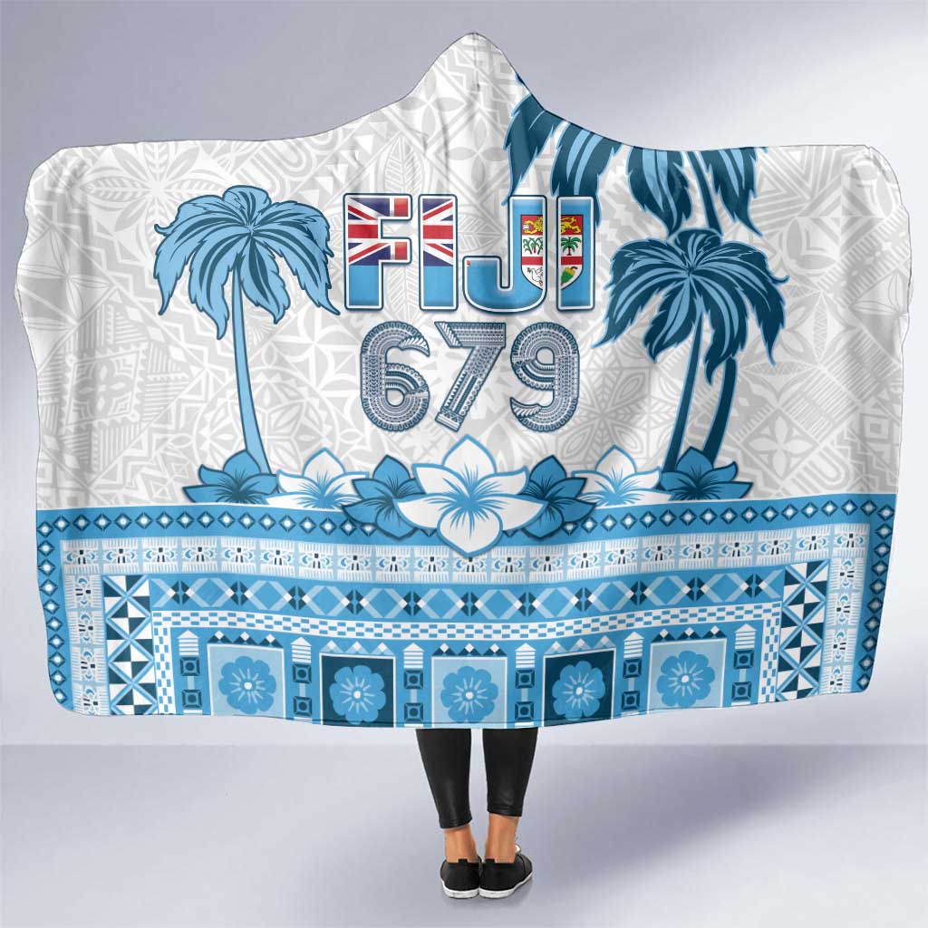 Fiji 679 Constitution Day Hooded Blanket Fijian Tapa Pattern LT05 One Size Blue - Polynesian Pride