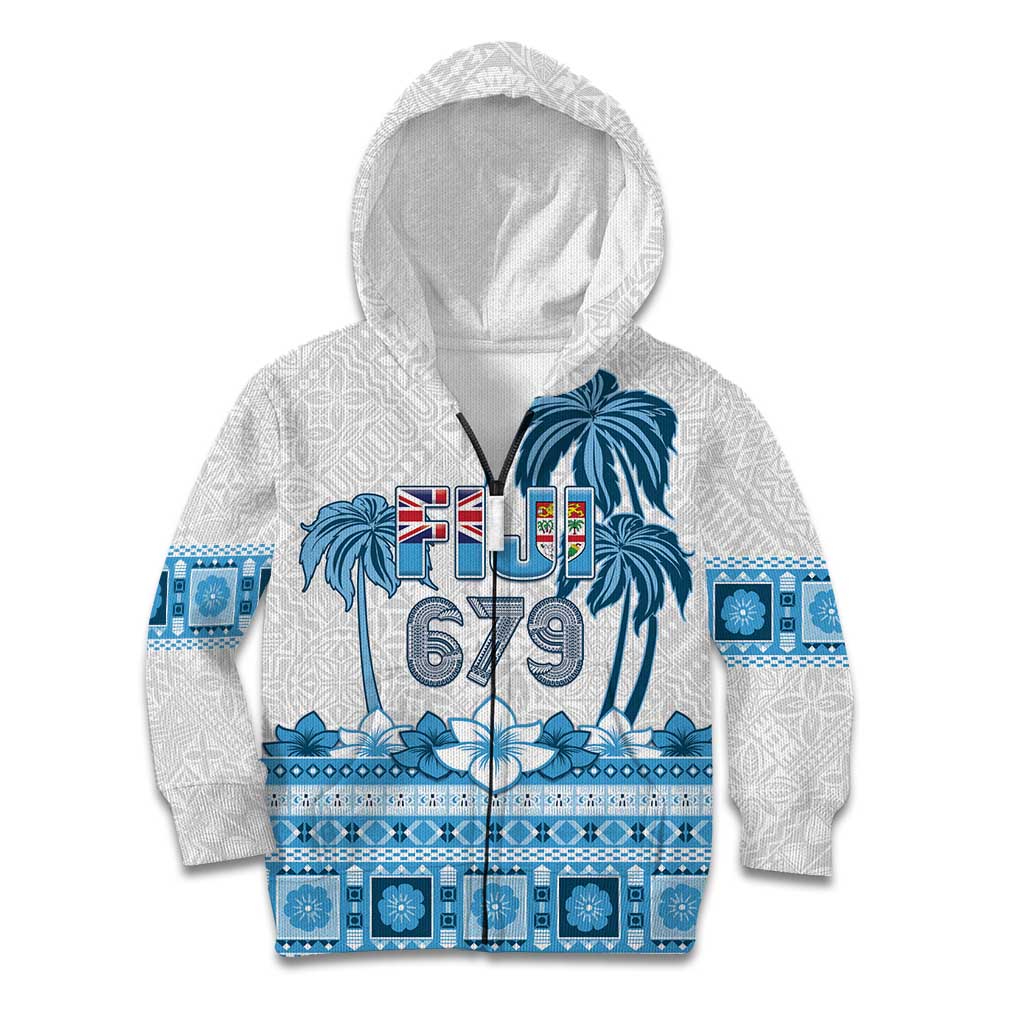 Fiji 679 Constitution Day Kid Hoodie Fijian Tapa Pattern LT05 Zip Hoodie Blue - Polynesian Pride