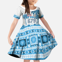 Fiji 679 Constitution Day Kid Short Sleeve Dress Fijian Tapa Pattern LT05 KID Blue - Polynesian Pride