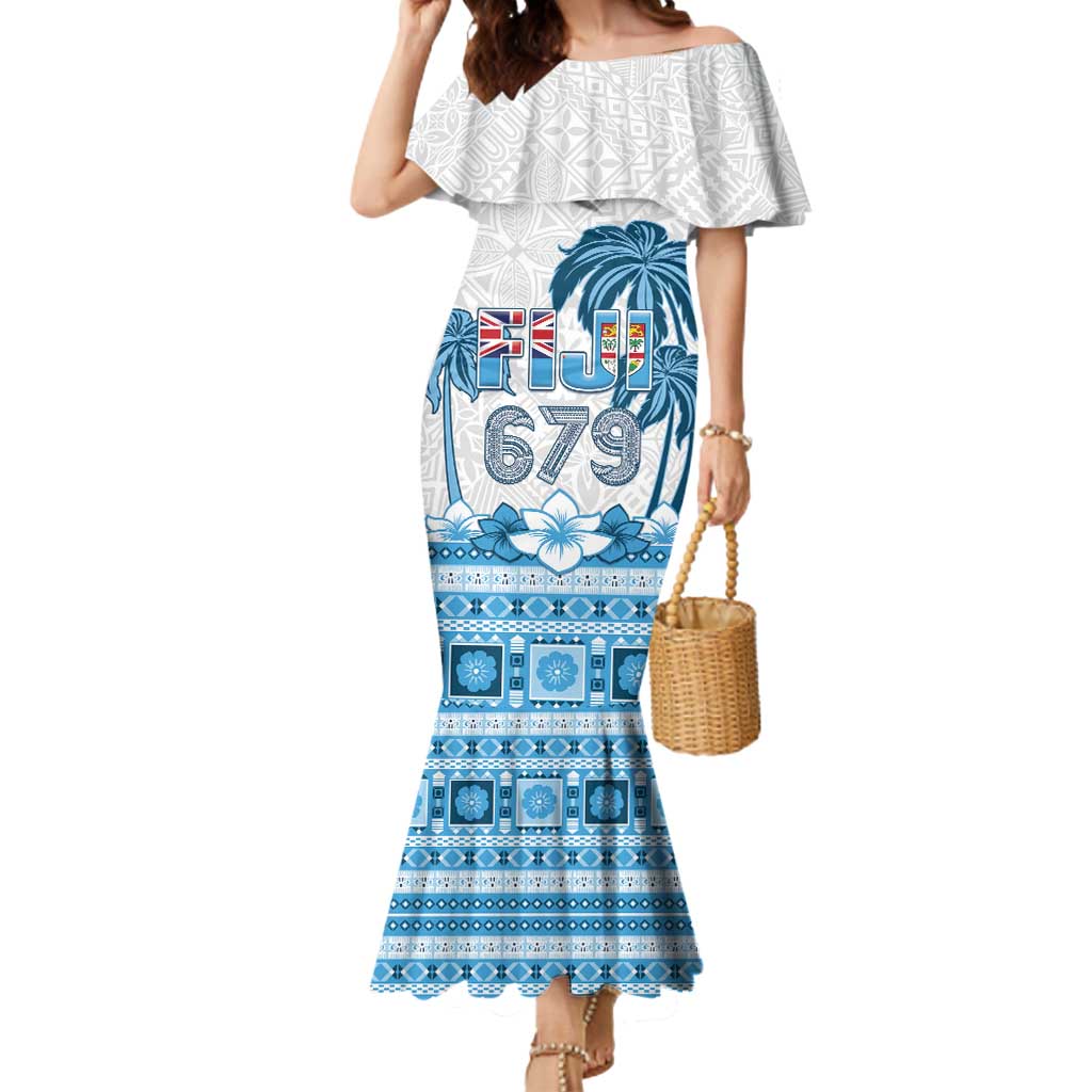 Fiji 679 Constitution Day Mermaid Dress Fijian Tapa Pattern LT05 Women Blue - Polynesian Pride