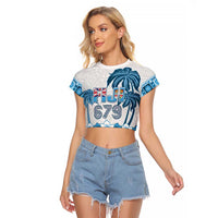 Fiji 679 Constitution Day Raglan Cropped T Shirt Fijian Tapa Pattern LT05 Female Blue - Polynesian Pride
