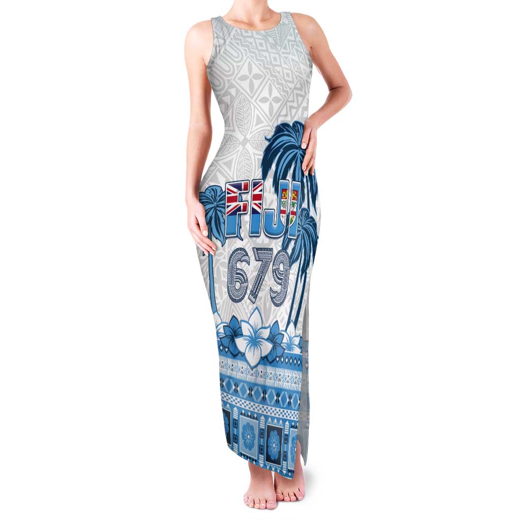 Fiji 679 Constitution Day Tank Maxi Dress Fijian Tapa Pattern LT05 Women Blue - Polynesian Pride