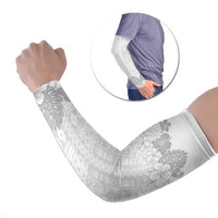 Samoa Lotu Tamaiti Arm Sleeves White Sunday Polynesian Pattern With Tropical Flowers LT05 Set of 2 White - Polynesian Pride