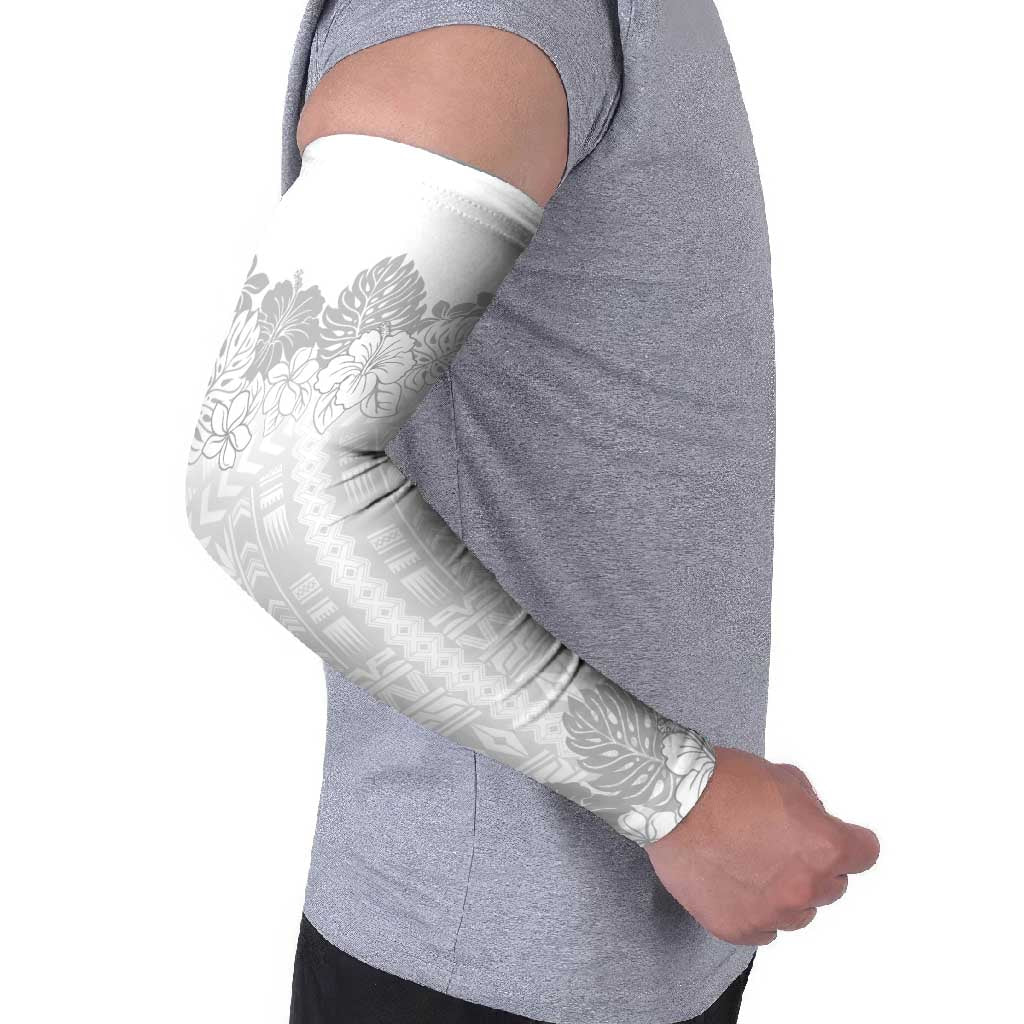 Samoa Lotu Tamaiti Arm Sleeves White Sunday Polynesian Pattern With Tropical Flowers LT05 - Polynesian Pride