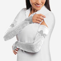 Samoa Lotu Tamaiti Arm Sleeves White Sunday Polynesian Pattern With Tropical Flowers LT05 - Polynesian Pride