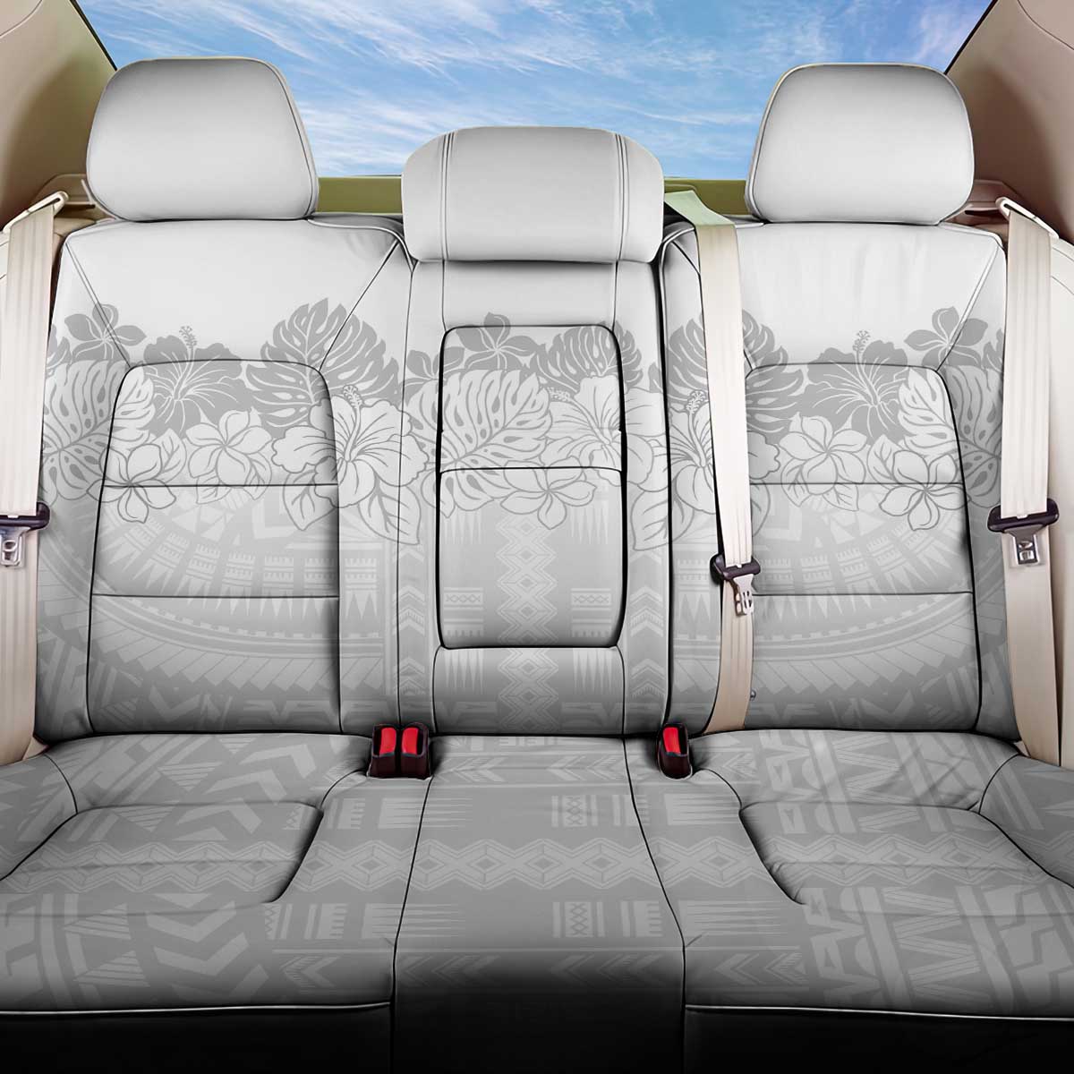 Samoa Lotu Tamaiti Back Car Seat Cover White Sunday Polynesian Pattern With Tropical Flowers LT05 One Size White - Polynesian Pride