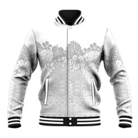 Samoa Lotu Tamaiti Baseball Jacket White Sunday Polynesian Pattern With Tropical Flowers LT05 Unisex White - Polynesian Pride