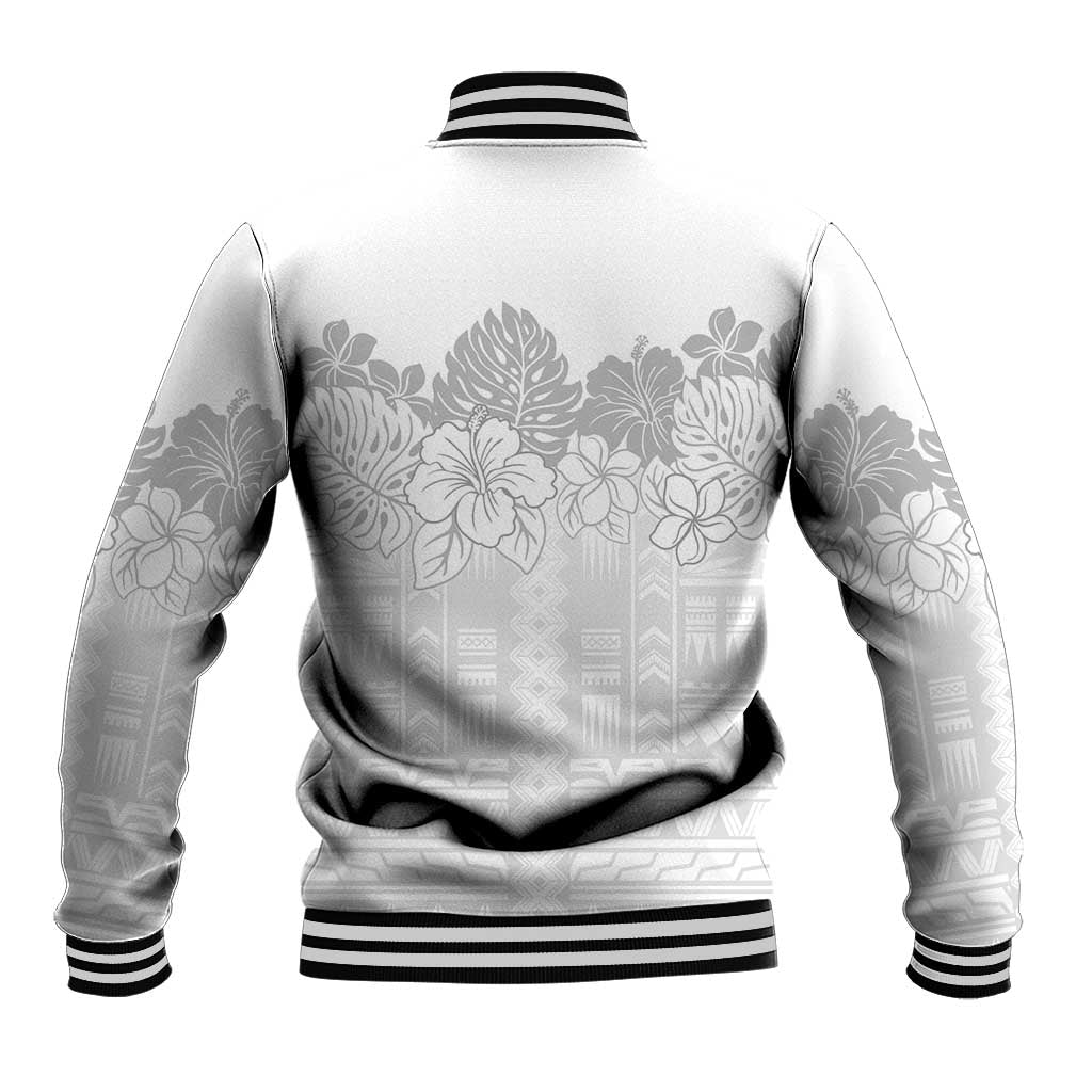 Samoa Lotu Tamaiti Baseball Jacket White Sunday Polynesian Pattern With Tropical Flowers LT05 - Polynesian Pride