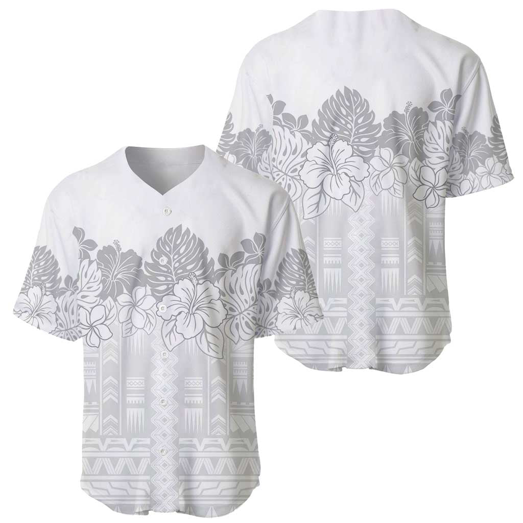 Samoa Lotu Tamaiti Baseball Jersey White Sunday Polynesian Pattern With Tropical Flowers LT05 - Polynesian Pride