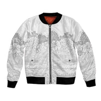 Samoa Lotu Tamaiti Bomber Jacket White Sunday Polynesian Pattern With Tropical Flowers LT05 Unisex White - Polynesian Pride