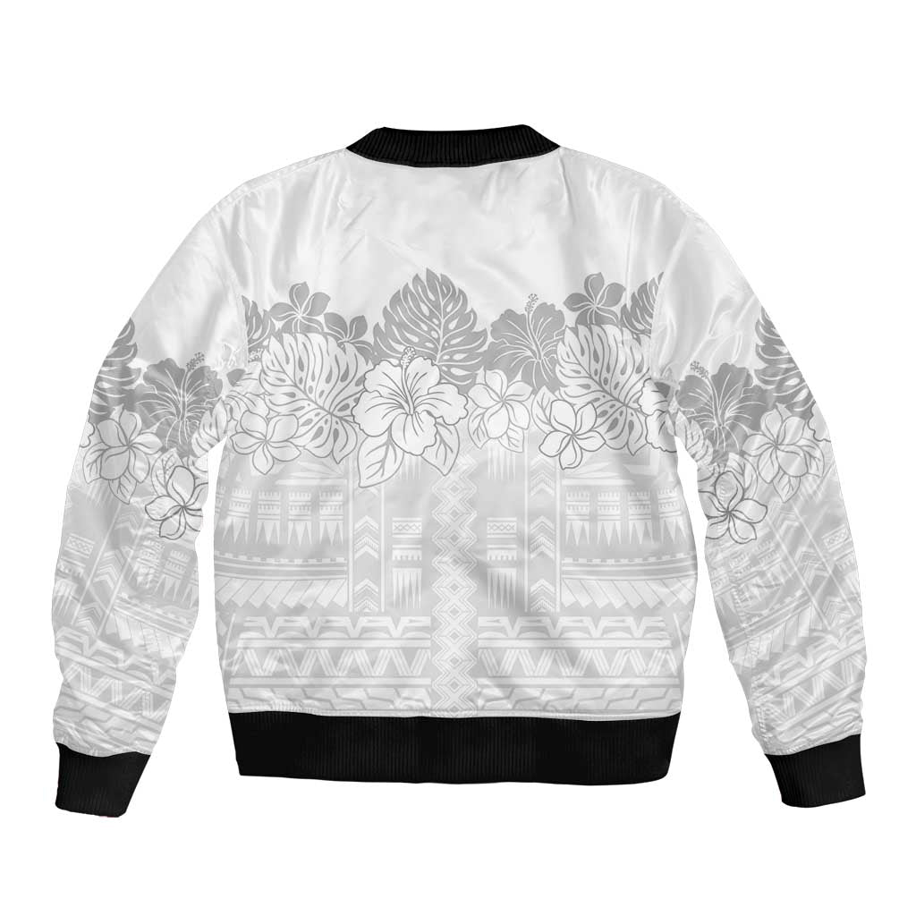 Samoa Lotu Tamaiti Bomber Jacket White Sunday Polynesian Pattern With Tropical Flowers LT05 - Polynesian Pride