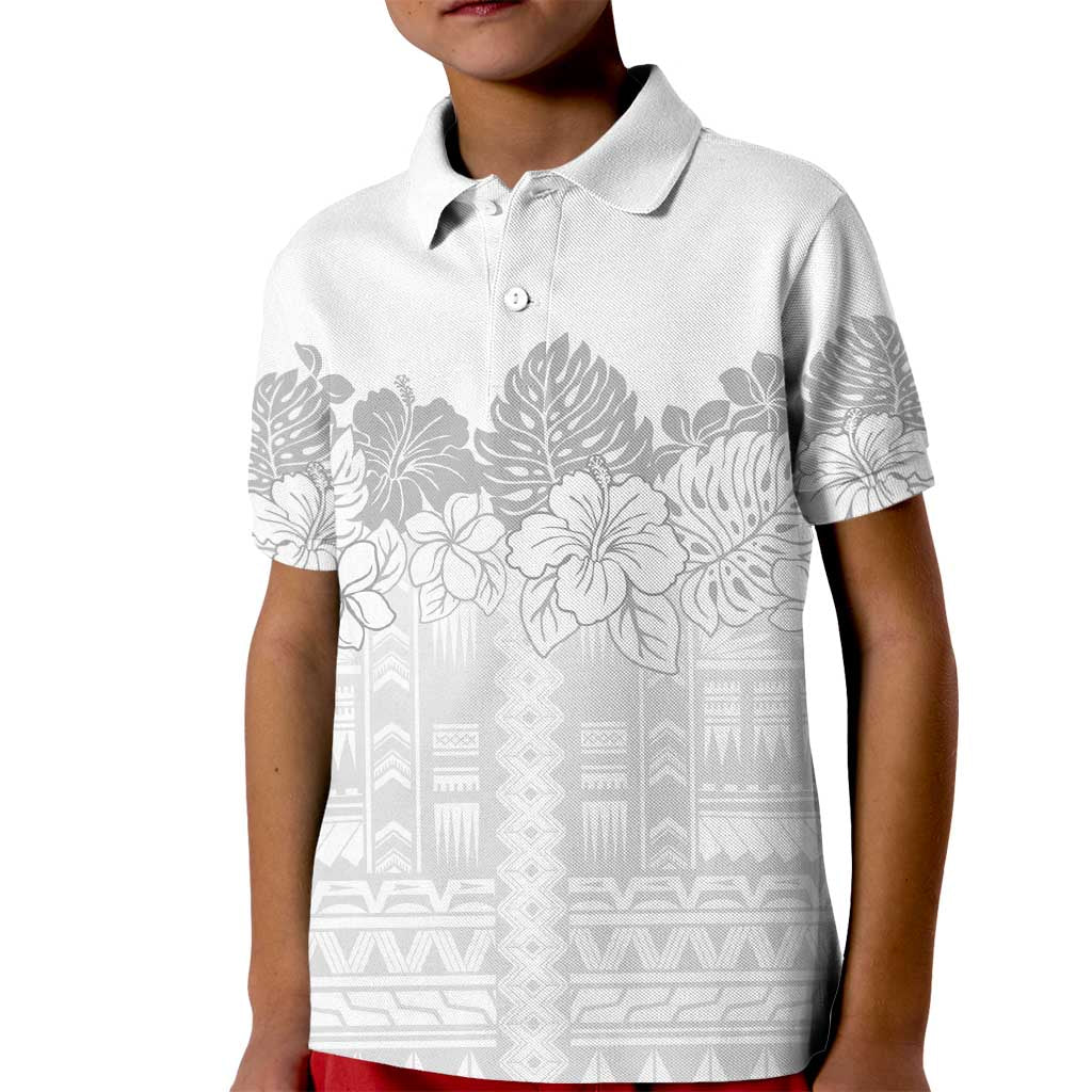 Samoa Lotu Tamaiti Kid Polo Shirt White Sunday Polynesian Pattern With Tropical Flowers LT05 Kid White - Polynesian Pride