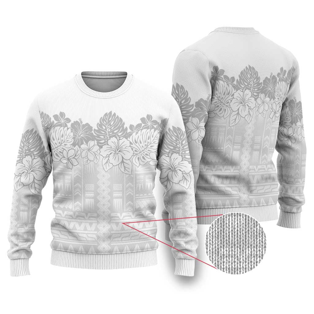 Samoa Lotu Tamaiti Ugly Christmas Sweater White Sunday Polynesian Pattern With Tropical Flowers LT05 White - Polynesian Pride