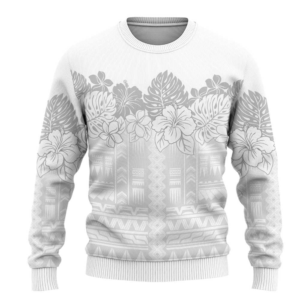 Samoa Lotu Tamaiti Ugly Christmas Sweater White Sunday Polynesian Pattern With Tropical Flowers LT05 - Polynesian Pride