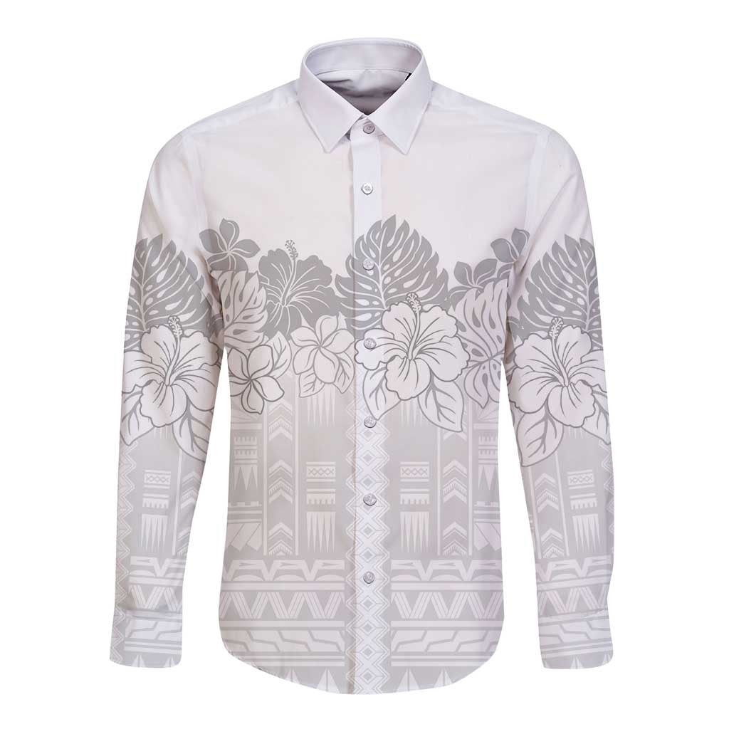 Samoa Lotu Tamaiti Long Sleeve Button Shirt White Sunday Polynesian Pattern With Tropical Flowers LT05 Unisex White - Polynesian Pride