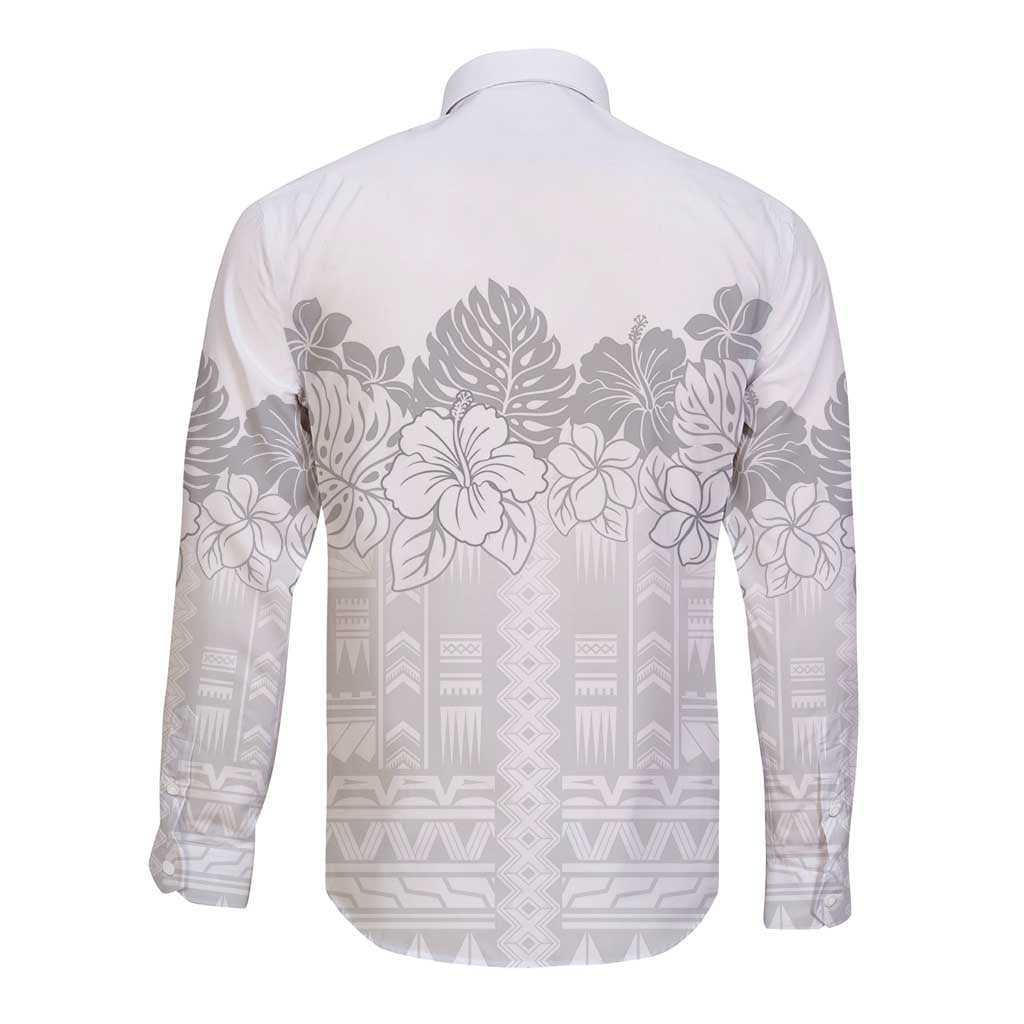 Samoa Lotu Tamaiti Long Sleeve Button Shirt White Sunday Polynesian Pattern With Tropical Flowers LT05 - Polynesian Pride