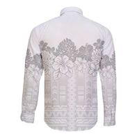 Samoa Lotu Tamaiti Long Sleeve Button Shirt White Sunday Polynesian Pattern With Tropical Flowers LT05 - Polynesian Pride