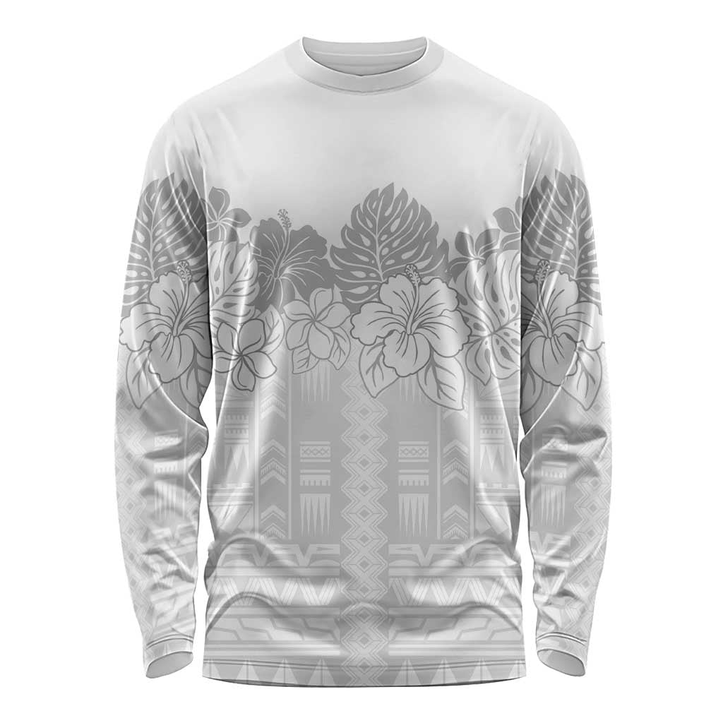 Samoa Lotu Tamaiti Long Sleeve Shirt White Sunday Polynesian Pattern With Tropical Flowers LT05 Unisex White - Polynesian Pride