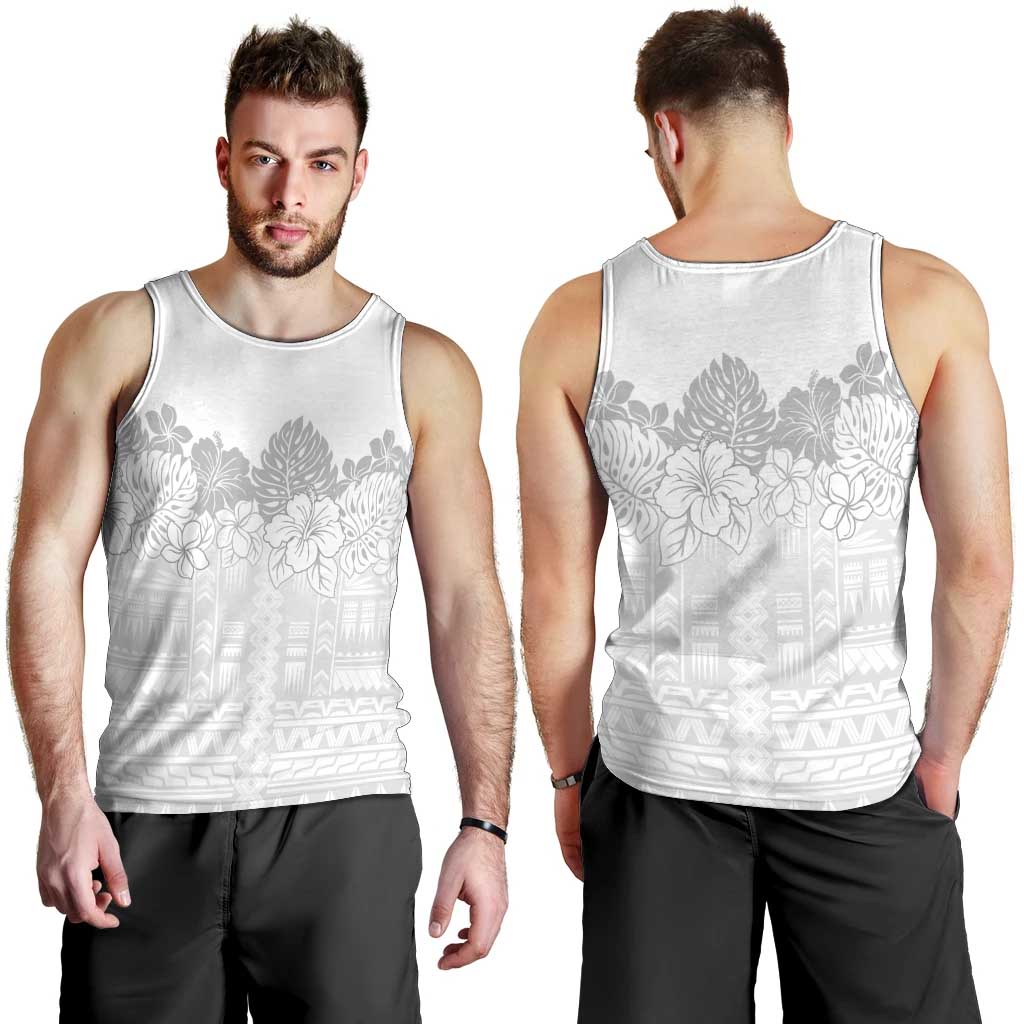 Samoa Lotu Tamaiti Men Tank Top White Sunday Polynesian Pattern With Tropical Flowers LT05 - Polynesian Pride