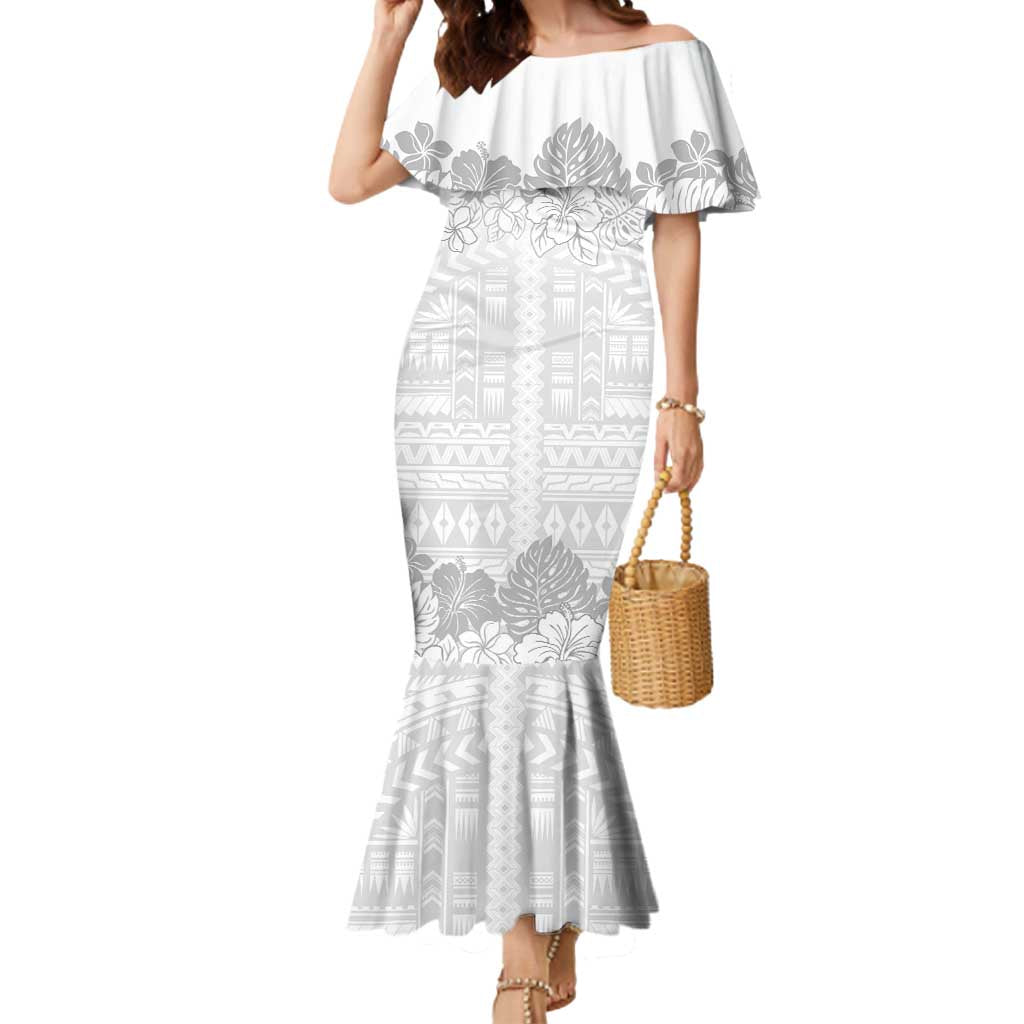 Samoa Lotu Tamaiti Mermaid Dress White Sunday Polynesian Pattern With Tropical Flowers LT05 Women White - Polynesian Pride