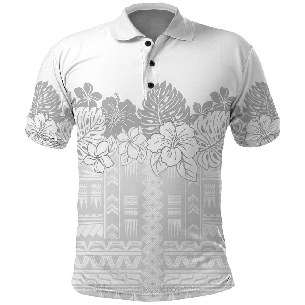 Samoa Lotu Tamaiti Polo Shirt White Sunday Polynesian Pattern With Tropical Flowers LT05 White - Polynesian Pride
