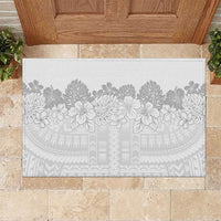 Samoa Lotu Tamaiti Rubber Doormat White Sunday Polynesian Pattern With Tropical Flowers LT05 White - Polynesian Pride