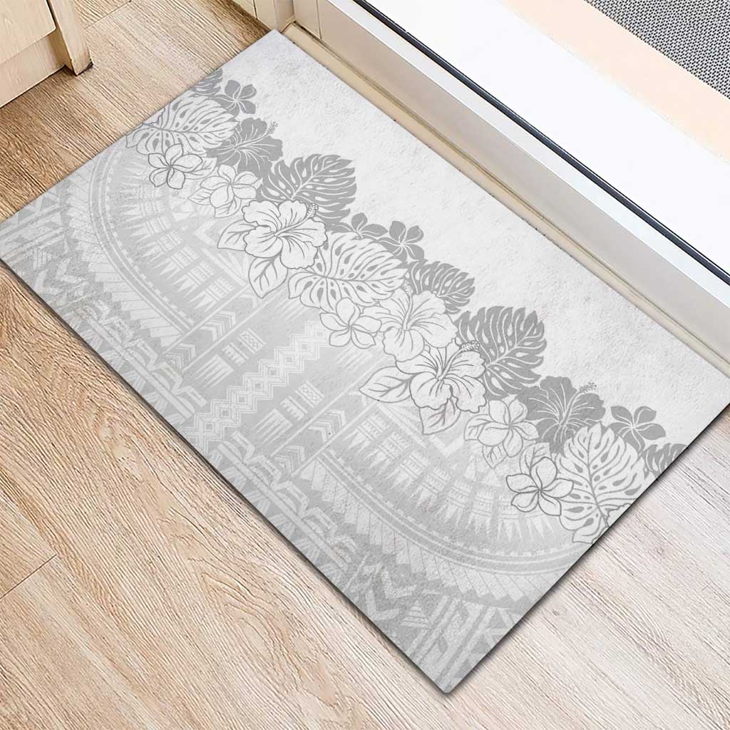 Samoa Lotu Tamaiti Rubber Doormat White Sunday Polynesian Pattern With Tropical Flowers LT05 - Polynesian Pride