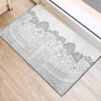 Samoa Lotu Tamaiti Rubber Doormat White Sunday Polynesian Pattern With Tropical Flowers LT05 - Polynesian Pride
