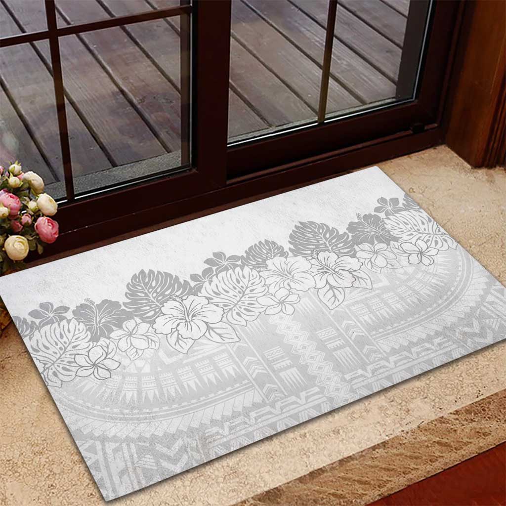 Samoa Lotu Tamaiti Rubber Doormat White Sunday Polynesian Pattern With Tropical Flowers LT05 - Polynesian Pride
