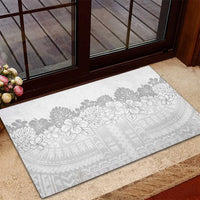 Samoa Lotu Tamaiti Rubber Doormat White Sunday Polynesian Pattern With Tropical Flowers LT05 - Polynesian Pride
