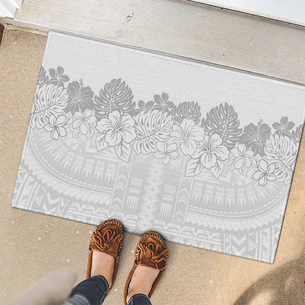 Samoa Lotu Tamaiti Rubber Doormat White Sunday Polynesian Pattern With Tropical Flowers LT05 - Polynesian Pride