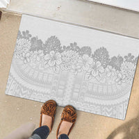 Samoa Lotu Tamaiti Rubber Doormat White Sunday Polynesian Pattern With Tropical Flowers LT05 - Polynesian Pride