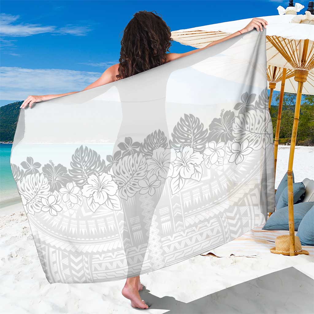 Samoa Lotu Tamaiti Sarong White Sunday Polynesian Pattern With Tropical Flowers LT05 One Size 44 x 66 inches White - Polynesian Pride