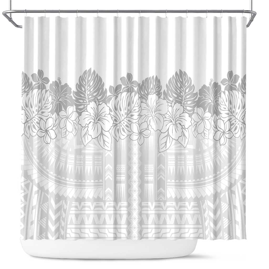 Samoa Lotu Tamaiti Shower Curtain White Sunday Polynesian Pattern With Tropical Flowers