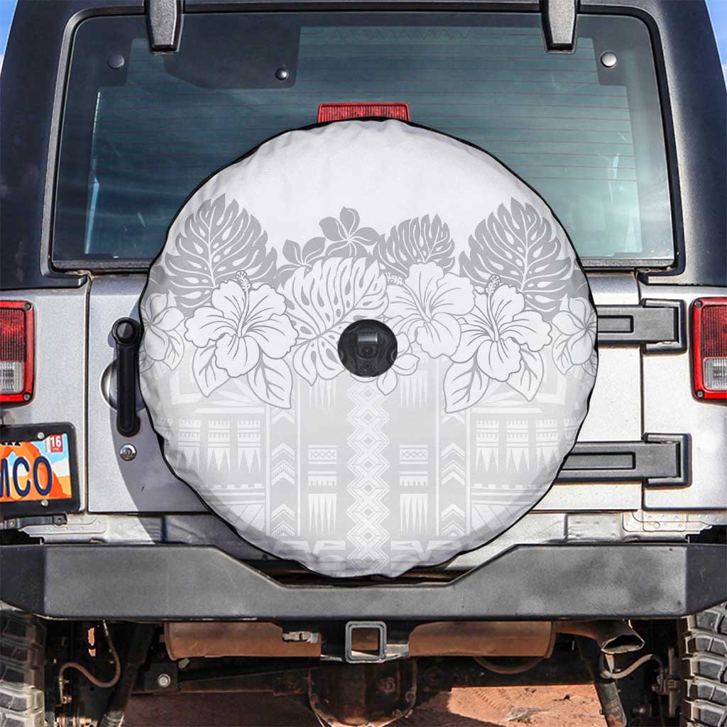 Samoa Lotu Tamaiti Spare Tire Cover White Sunday Polynesian Pattern With Tropical Flowers