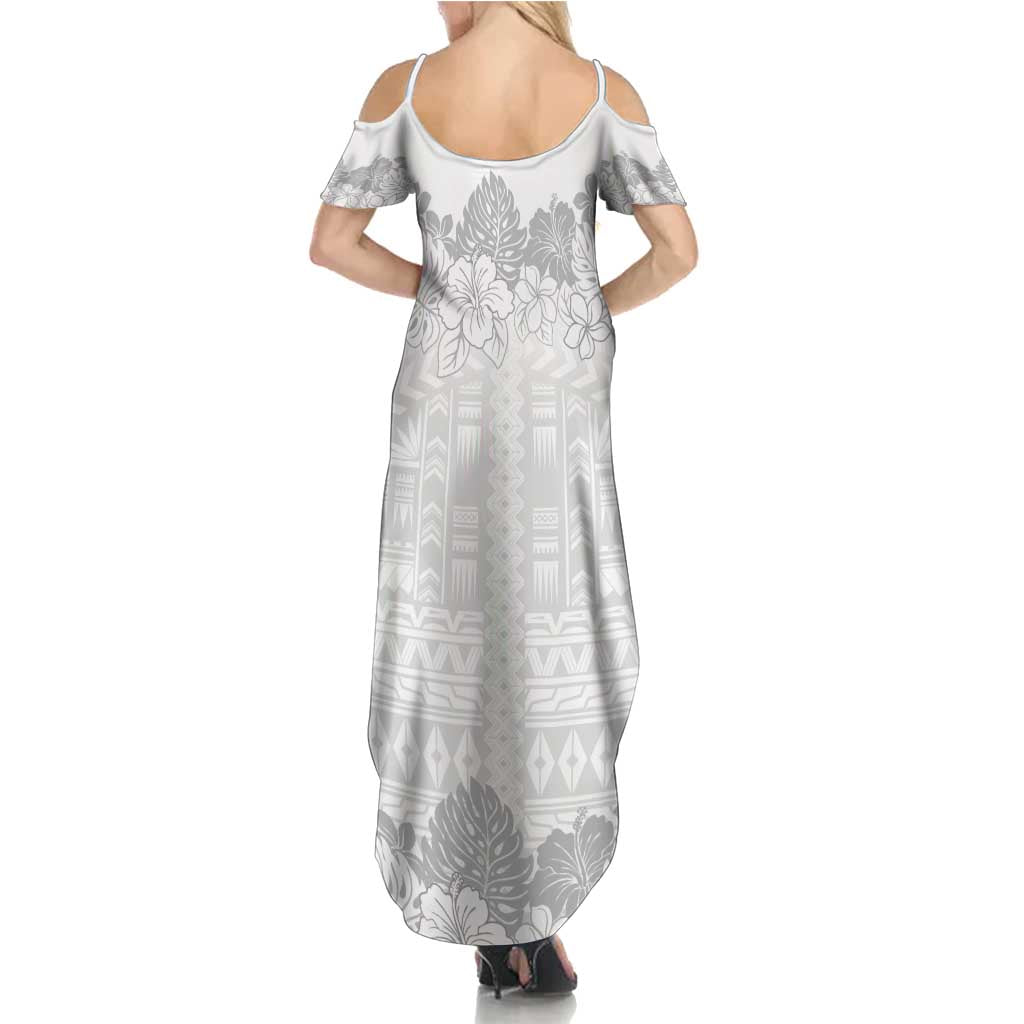 Samoa Lotu Tamaiti Summer Maxi Dress White Sunday Polynesian Pattern With Tropical Flowers LT05 - Polynesian Pride