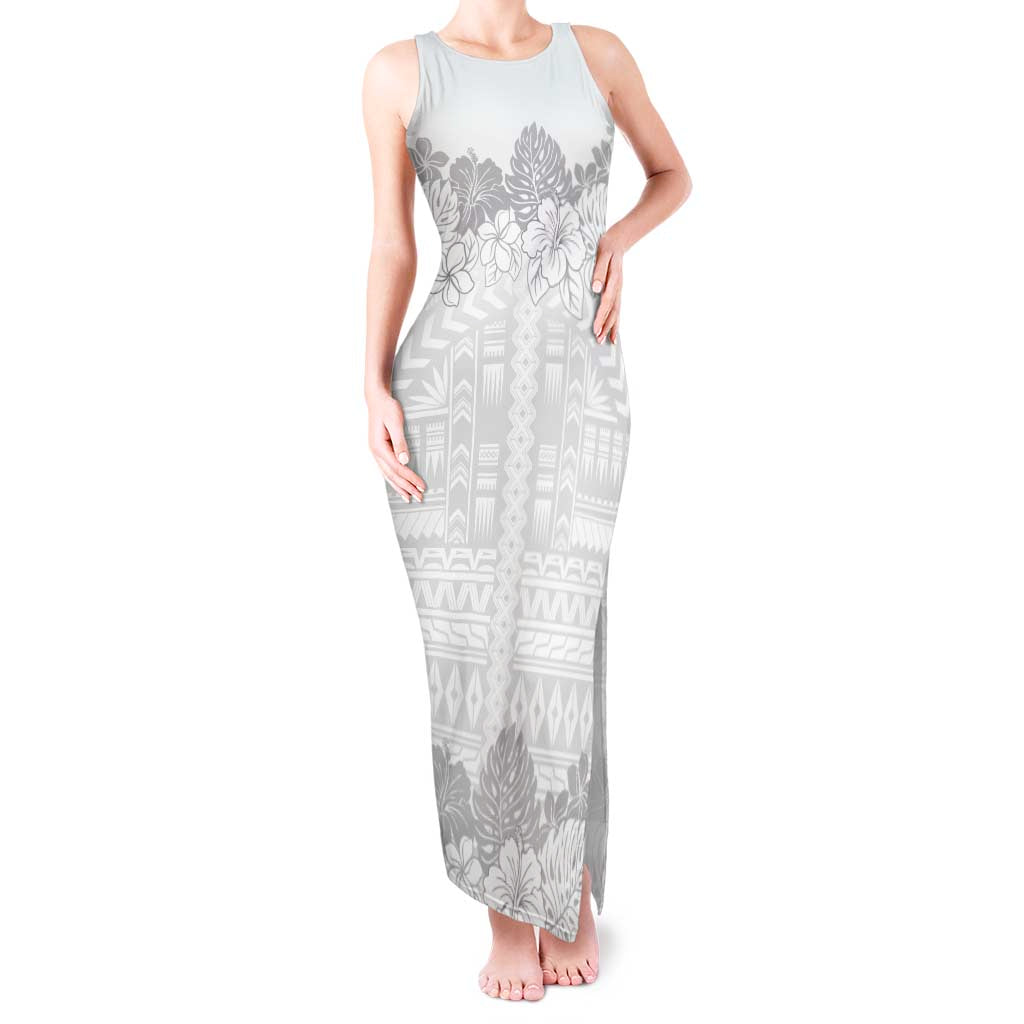 Samoa Lotu Tamaiti Tank Maxi Dress White Sunday Polynesian Pattern With Tropical Flowers LT05 Women White - Polynesian Pride