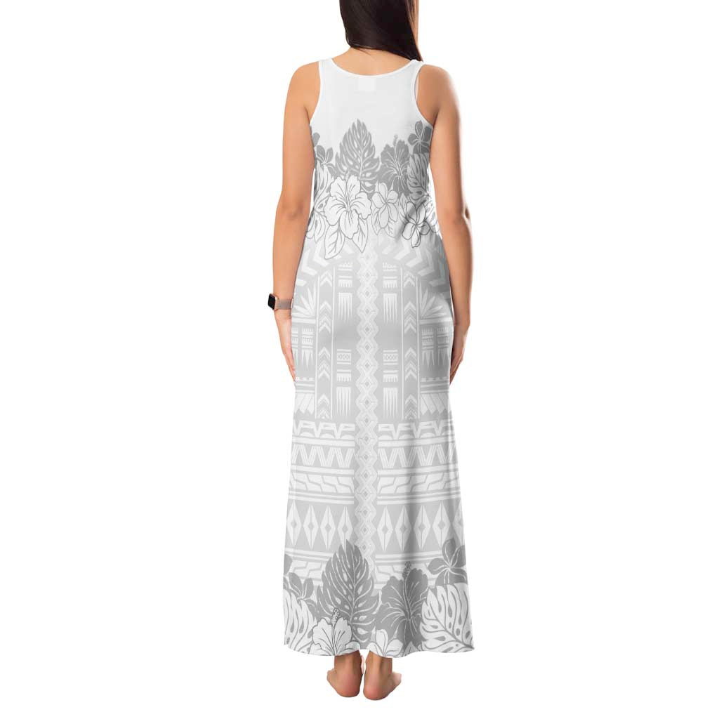 Samoa Lotu Tamaiti Tank Maxi Dress White Sunday Polynesian Pattern With Tropical Flowers LT05 - Polynesian Pride