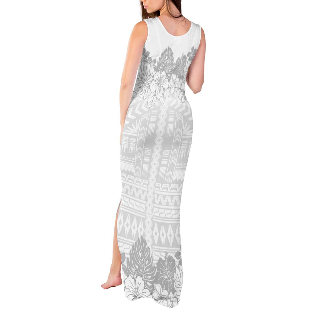 Samoa Lotu Tamaiti Tank Maxi Dress White Sunday Polynesian Pattern With Tropical Flowers LT05 - Polynesian Pride
