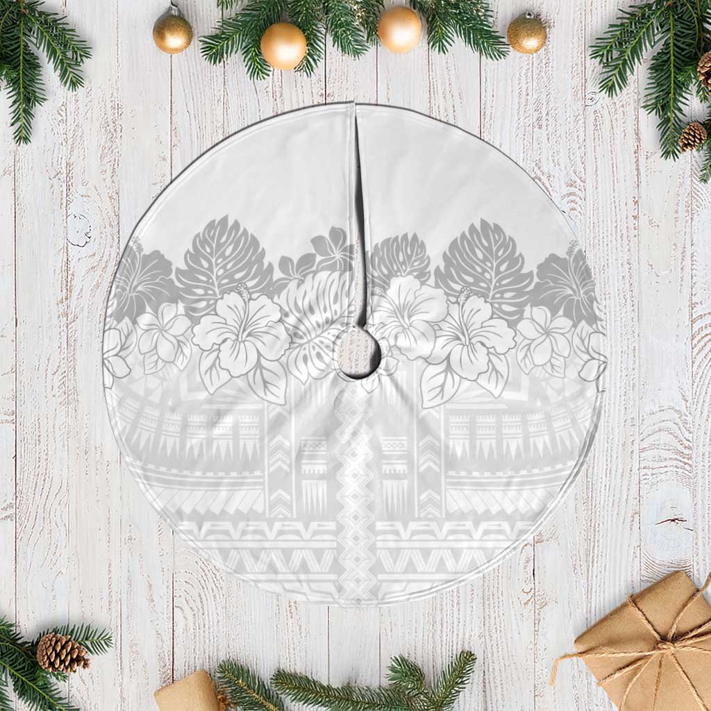 Samoa Lotu Tamaiti Tree Skirt White Sunday Polynesian Pattern With Tropical Flowers LT05 Casual White - Polynesian Pride