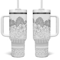 Samoa Lotu Tamaiti Tumbler With Handle White Sunday Polynesian Pattern With Tropical Flowers LT05 One Size: 40 oz White - Polynesian Pride