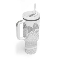 Samoa Lotu Tamaiti Tumbler With Handle White Sunday Polynesian Pattern With Tropical Flowers LT05 - Polynesian Pride