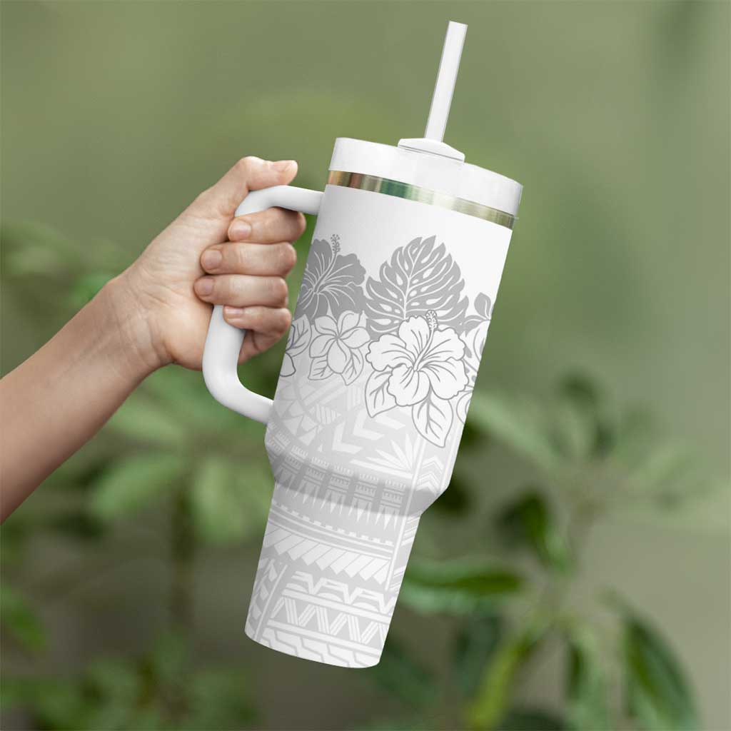 Samoa Lotu Tamaiti Tumbler With Handle White Sunday Polynesian Pattern With Tropical Flowers LT05 - Polynesian Pride