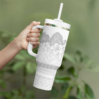 Samoa Lotu Tamaiti Tumbler With Handle White Sunday Polynesian Pattern With Tropical Flowers LT05 - Polynesian Pride