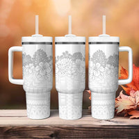 Samoa Lotu Tamaiti Tumbler With Handle White Sunday Polynesian Pattern With Tropical Flowers LT05 - Polynesian Pride