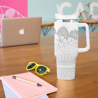Samoa Lotu Tamaiti Tumbler With Handle White Sunday Polynesian Pattern With Tropical Flowers LT05 - Polynesian Pride