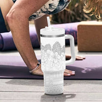 Samoa Lotu Tamaiti Tumbler With Handle White Sunday Polynesian Pattern With Tropical Flowers LT05 - Polynesian Pride