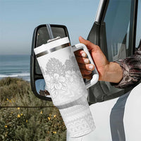 Samoa Lotu Tamaiti Tumbler With Handle White Sunday Polynesian Pattern With Tropical Flowers LT05 - Polynesian Pride