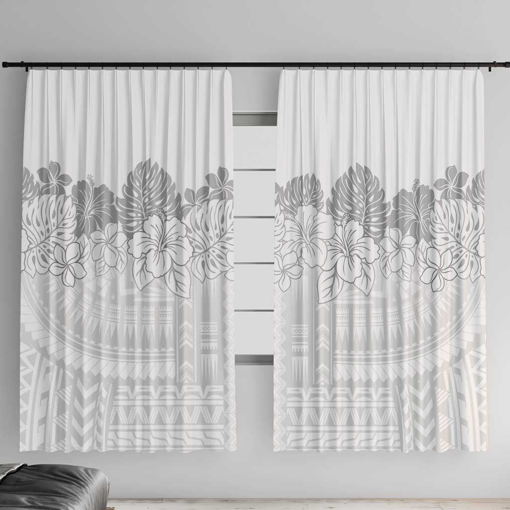 Samoa Lotu Tamaiti Window Curtain White Sunday Polynesian Pattern With Tropical Flowers LT05 With Hooks White - Polynesian Pride