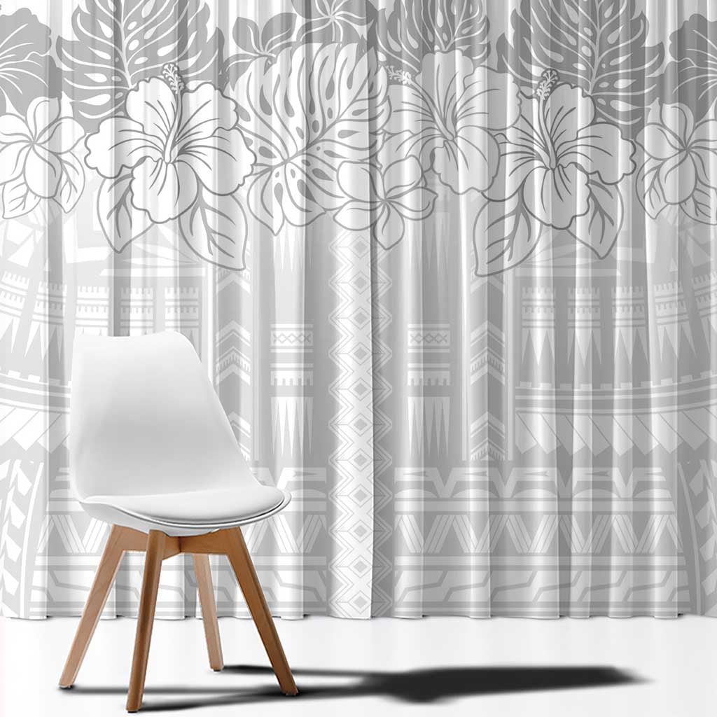 Samoa Lotu Tamaiti Window Curtain White Sunday Polynesian Pattern With Tropical Flowers LT05 - Polynesian Pride